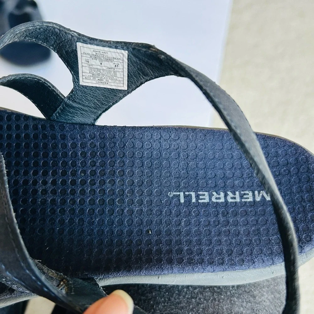 MERRELL Agave Navy Leather Slingback Sandals Sz 10 Strappy Comfort Boho Coastal - Picture 4 of 12